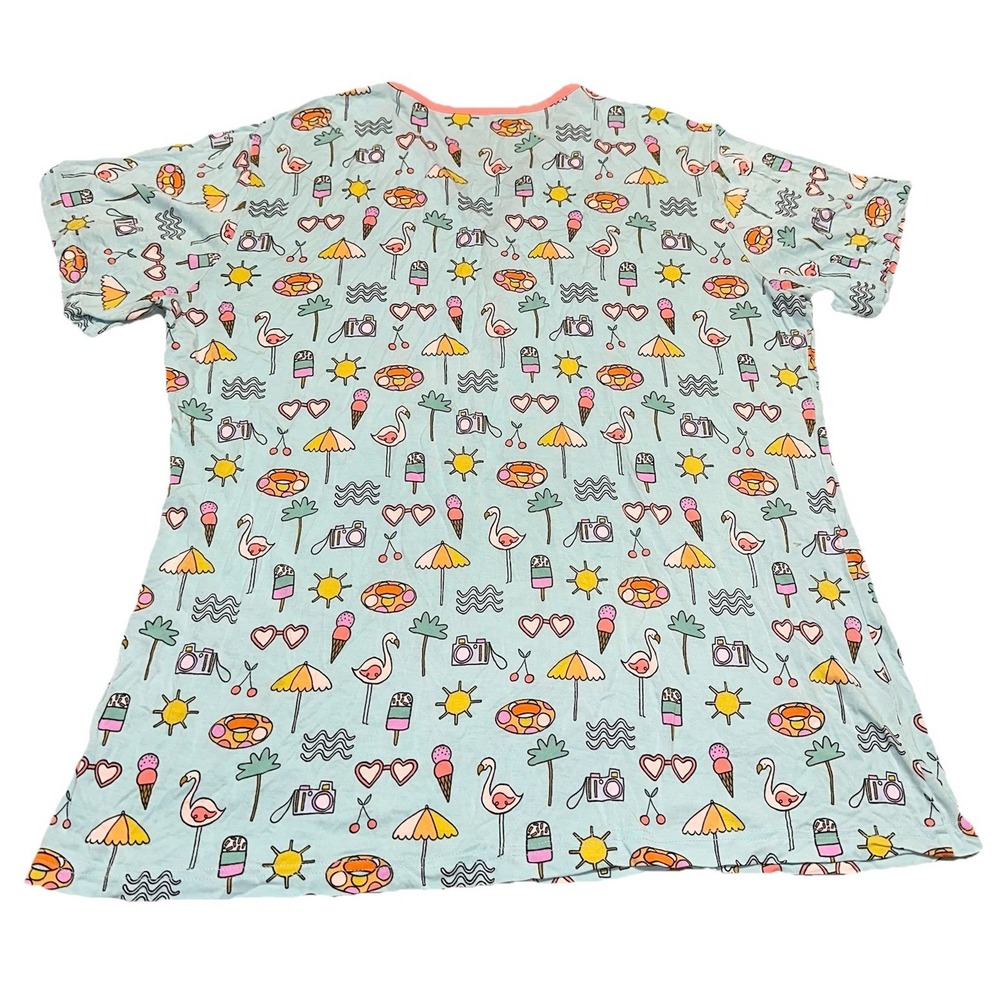 Little Sleepies Pool Party Blue Short Sleeve Bamboo Pajama Top TShirt Women's XL - Picture 4 of 5